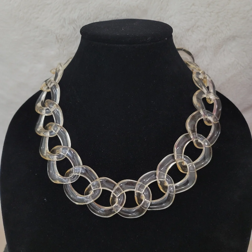 Fornash 80's Clear Lucite Link Statement Necklace - Vintage, Estate